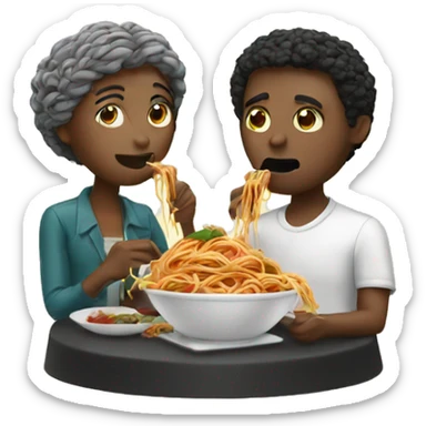 Black and white couple eating spaghetti  sticker