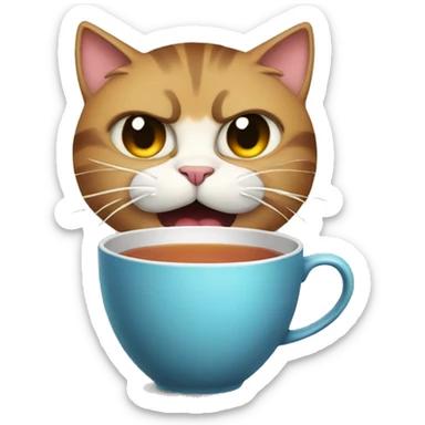 Angry cat sipping tea sticker