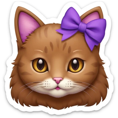 Brown kitty with a one purple bow on the side of her ear sticker