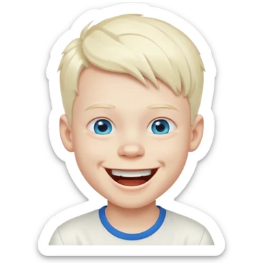 albino boy laughing white shirt sticker