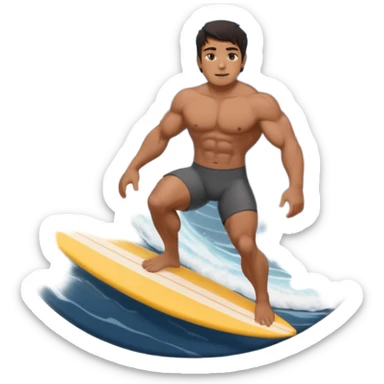 Indo guy dark hair and big muscles pro surfer surfing abig barrel wave in dark grey swimmers sticker