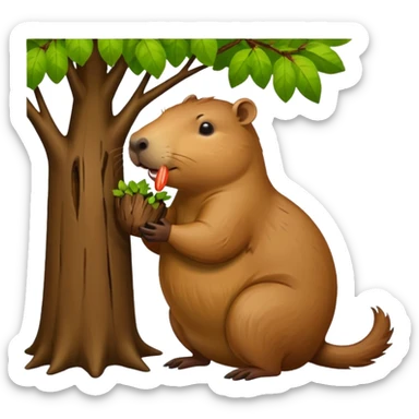 capibara chewing a tree sticker