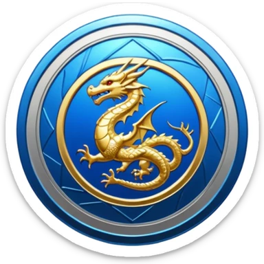 blue platinum coin with a dragon at the center  sticker