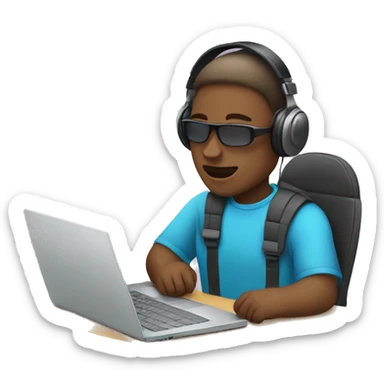 2d emoji working on laptop with headphones sticker