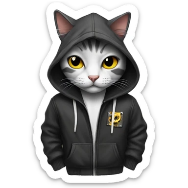 Cat wearing a punk hoodie sticker