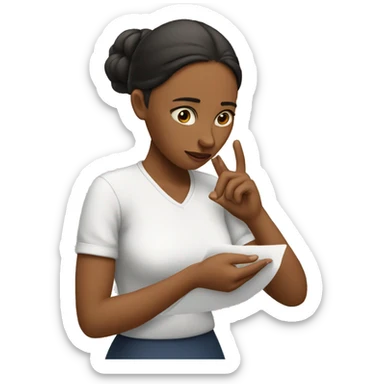 a woman touching her templates to not loose patience sticker