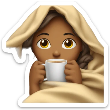 girl inside a blanket sipping coffee eyes closed sticker