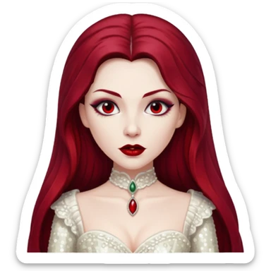 Bride of Dracula with long dark red hair, ivory sequin outfit sticker