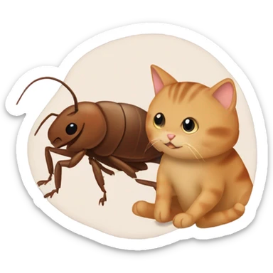 a brown roach hugging a beige cat sticker