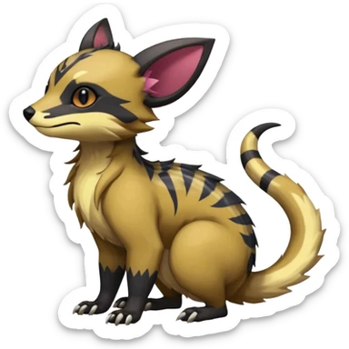 Rare warm-colored exotic cute epic aesthetic gothic colorful Salandit-Eevee-Civet-species-Fakemon-hybrid-creature, with markings, full body sticker