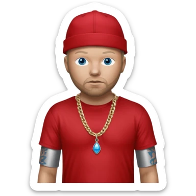 Fred Durst with metallic red pants, shirtless with necklace, blue eyes, dark blonde hair sticker