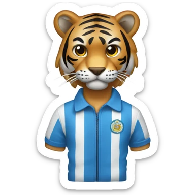 Un tigre blanco con rayas y cabello azul usando ropa del juego del calamar sticker