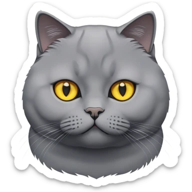 It’s a British Shorthair cat with no patterns, solid grey fur, and yellow eyes. sticker