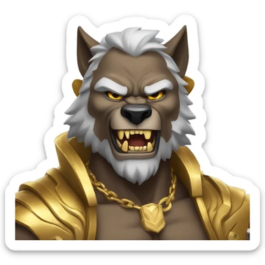 Muscular Wolfman wearing clothes with gold fangs sticker