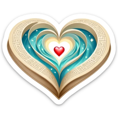 Magical glowing folded map with luminous heart pathways and ethereal light rays, symbolizing magical exploration of love patterns sticker