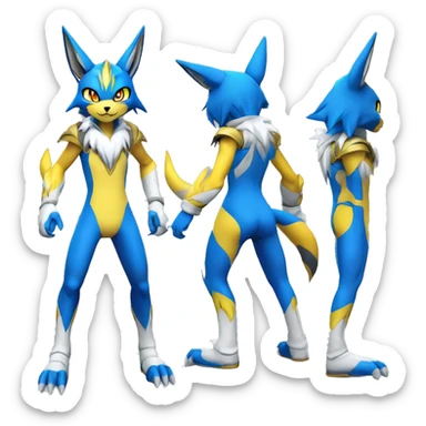 Shiny Colorful Anthro Edgy Cool Sonic-Zeraora-Renamon-Pokémon-Fakémon with shiny blue markings Full Body Detailed High Quality  sticker