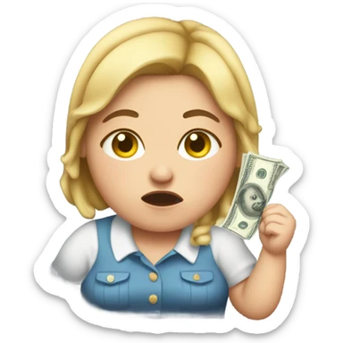fat girl crying with only 4 dollars sticker