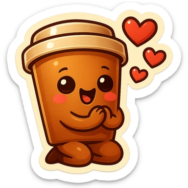 Tall coffee cup, bowing on knees, gushing with love, worship sticker