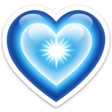 Small white blue heart radiating white light surrounded by a big blue cosmic heart sticker