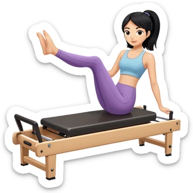 Girl with black hair doing Pilates on reformer machine sticker