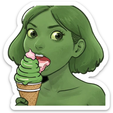 A brunette girl eating ice cream  sticker