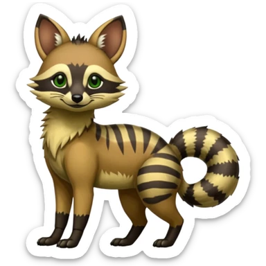 Shiny Green Dusky Dark Gloomy Glossy Aardwolf-Maned-Numbat-Tanuki-Genet-Bobcat-fusion-animal-hybrid-creature, full body sticker