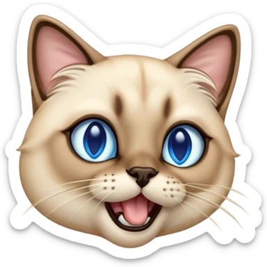 Cinematic Cute Yawning Siamese Cat Portrait Emoji, Head tilted slightly with a dramatic, wide-open yawn, sleek cream-colored fur with contrasting dark points on the ears, face, paws, and tail, piercing sapphire-blue eyes that are barely open, Simplified yet irresistibly adorable features, highly detailed, glowing with a soft, cozy glow, high shine, relaxed yet expressive, stylized with a touch of whimsy, bright and endearing, soft glowing outline, capturing the essence of a sleepy yet affectionate kitty, so drowsy it feels like it could stretch right out of the screen and curl up for a nap! sticker