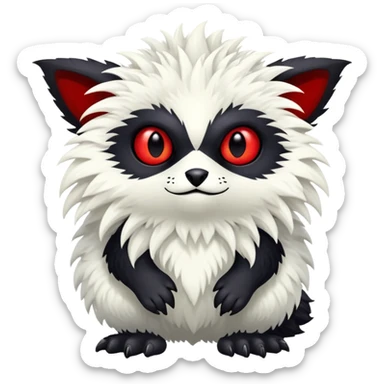 a white exotic edgy vernid-fionbr-Fakémon-creature, with black belly and red eyes, full body sticker