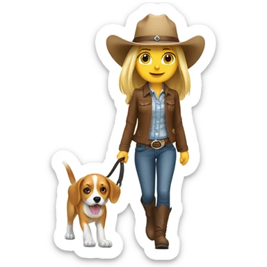 Blonde girl walking a beagle with a cowgirl hat on  sticker
