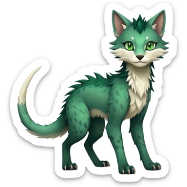 Kawaii dark edgy ethereal feline-vernid-sergal-fursona animal creature with a tufted tail full body with intricate markings with green eyes sticker