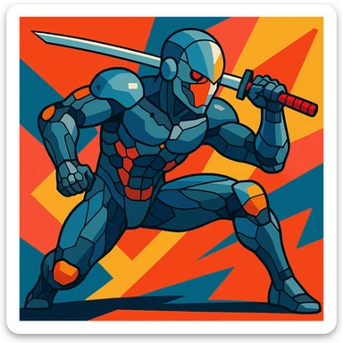Grey Fox from Metal Gear Solid, in his iconic cybernetic ninja suit, dynamic pose, vibrant and detailed sticker