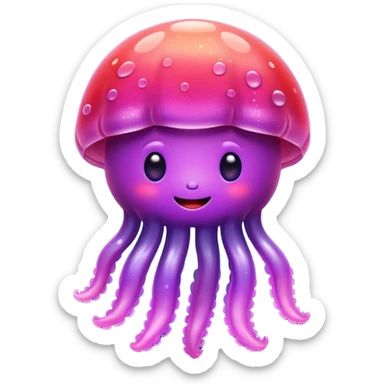 color gradient between red and purple glitter cute happy jellyfish sticker