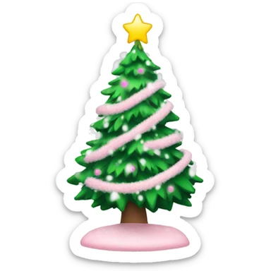pink christmas tree with snow and white lights and green garland sticker