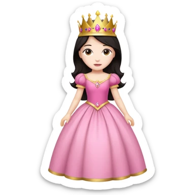 chica vestida de princesa con vestido rosa , piel blanca , pelo oscuro, corona dorada, cuerpo entero sticker