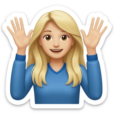 blonde female long hair saying stop smiling funny both hands up sticker