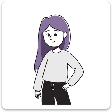 A simple sketch of a girl with long, straight purple hair down to her hips sticker