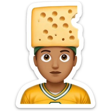 Packers fan with a slice of cheese on his head sticker