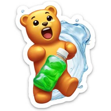 Gummy bear dropping in a water bottle sticker
