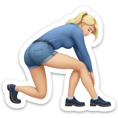 buxom blonde woman, casual outfit, bending over, safe for work sticker