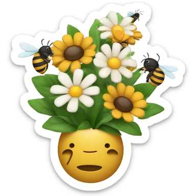 bouquet of flowers with 3 bees flying around it sticker