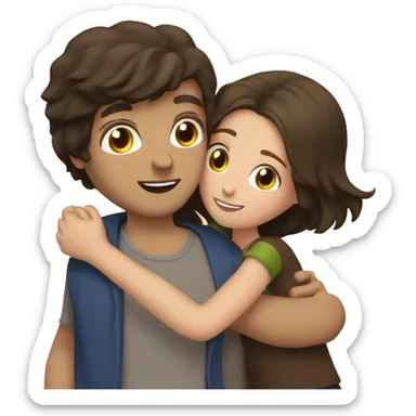 dark haired guy hugs three brown haired girls sticker