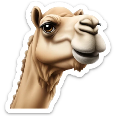 Camel make it cartoon and Let him look at the screen and show two handed and jus showed the upper part of body showed with two hand raised to his head sticker