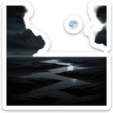 dark and eerie scene, the entire world covered in darkness. The sky is deep black with no stars or light, no moon, no glow just total void and silence. The atmosphere feels ominous and unsettling, as if darkness has swallowed everything. No characters, no visible light sources sticker
