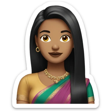 Light skin with black straight hair wearing saree sticker