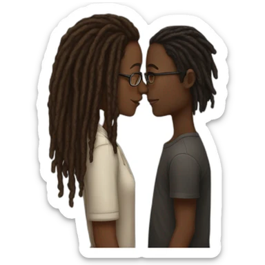 Black boy with dreads covering face kissing brown girl with glasses sticker