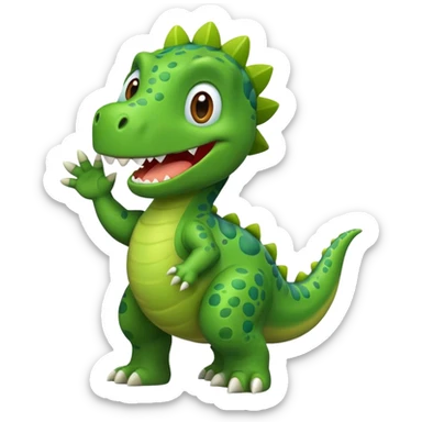 A friendly cartoon dinosaur waving hello sticker