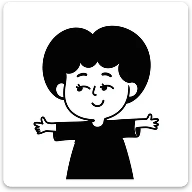 hand-drawn doodle of a happy person named Mykyta, big smile, simple lines sticker