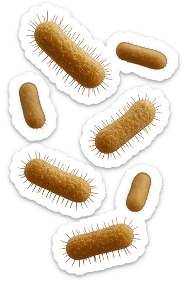 6 batteri intestinali iperrealistici sul bordeaux fluttuano in aria, iperrealistico 4k sticker