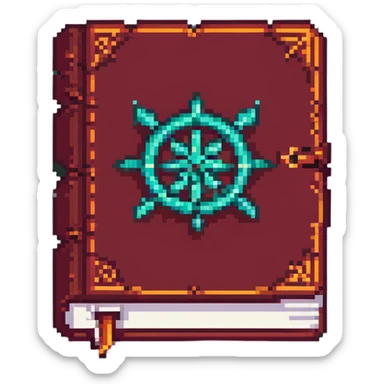 ancient red spellbook with glowing runes pixel art sticker