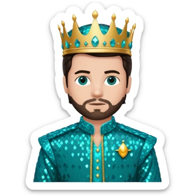 King Daniel from The Bible with dark brown hair, teal sequin outfit sticker